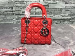 ディオール D17147-r Dior 赤色 ラムスキン "LADY DIOR" ミニバッグ ハンド、ショルダーキャリー