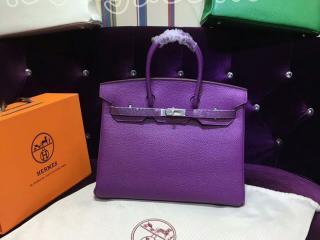 H0012514 エルメスバッグ HERMES Birkin バーキン25/30/35 ハンドバッグ シルバー金具 パープル山羊革　Sクラス