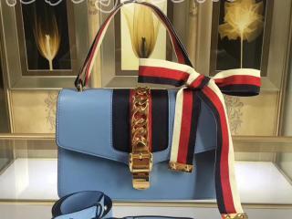 グッチ シルヴィ バッグ スーパーコピー〔GUCCI Sylvie〕421882 CVLEG 4367 ライトブルーレザー ショルダーバッグ ゴールド金具
