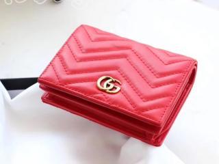466492 DRW1T 6433 グッチ 二つ折り財布 スーパーコピー〔GUCCI GG Marmont〕レディース 小銭入れ インセクト スタッズ カードケース ハイビスカスレッド レザー