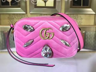 448065 9FRRT 5870 GUCCI グッチ GGマーモント バッグ スーパーコピー 2018新作 GG Marmont ベルベット ミニバッグ レディース ショルダーバッグ 2色可選択 ピンク