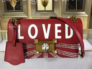 477330 D8TET 8940 グッチ バッグ スーパーコピー GUCCI LOVED LINE G 2WAY チェーン レディース ショルダーバッグ タイガー×クリスタル 2色可選択 レッド レザー