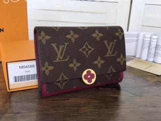 M64588 ルイヴィトン モノグラム 財布 コピー 「LOUIS VUITTON」 ポルトフォイユ・フロール コンパクト ヴィトン レディース 二つ折り財布 3色可選択 フューシャ