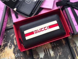459138 CWGRN 1094 グッチ 長財布 スーパーコピー GUCCI ストライプ レザー ジップアラウンドウォレット メンズ ラウンドファスナー財布 2色選択可 ブラック