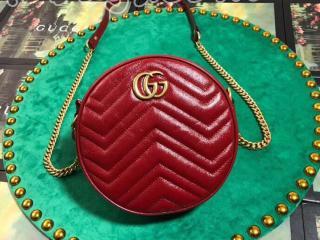 550154 0OLET 6438 グッチ GGマーモント バッグ スーパーコピー GUCCI GG Marmont ラウンド レディース ミニ ショルダーバッグ 3色可選択 レッド
