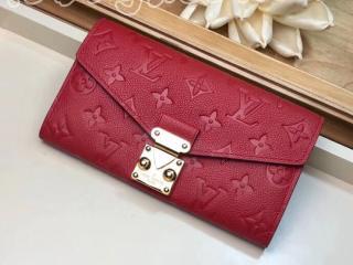 M63728 ルイヴィトン モノグラム･アンプラント 財布 スーパーコピー 「LOUIS VUITTON」 ポルトフォイユ・メティス ヴィトン レディース 二つ折り長財布 3色 スカーレット