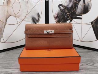 kelly0224 エルメス ケリー 長財布 コピー HERMES KELLY レディース 二つ折り財布 牛革 シルバー金具 11色可選択