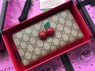 476049 K9GXT 8694 グッチ 財布 コピー GUCCI チェリー付き GGスプリーム キャンバス ジップアラウンドウォレット レディース ラウンドファスナー財布