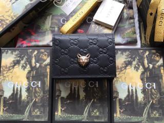 548057 0G6FT 1000 グッチ 財布 コピー GUCCI キャット グッチ シグネチャー カードケース（コイン＆紙幣入れ付き） レディース 二つ折り財布 3色可選択 ブラック