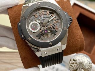 ウブロ時計 アナログ自動巻BIG BANG MECA-10 ムーブメント時計 レアルゴムのバンド トップムーブメント幅44mm 灰色文字盤