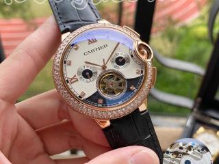 バロン ブルー ドゥ カルティエ ウォッチ ダイヤモンド 幅43mm 革ベルト [文字盤]白い色 [ケース]ゴールド