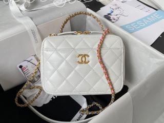 AS3899-2 シャネル バッグ コピー 23年新作 CHANEL ヴァニティー ケース シャイニー カーフスキン レディース ショルダーバッグ ホワイト