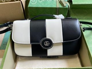 739721-1 グッチ バッグ コピー 23新款 GUCCI 〔Petite GG〕スモール ショルダーバッグ レディースバッグ ブラック＆ホワイト レザー 739722
