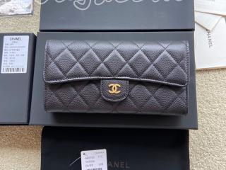 A80758-2 シャネル 長財布 スーパーコピー CHANEL フラップ グレインド カーフスキン レディース 二つ折り長財布 ゴールド金具
