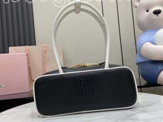 5BB173_2IBP_F0967_V_OWM ミュウミュウ バッグ スーパーコピー 25SS新作 MIUMIU ボー レザー バッグ レディース ハンドバッグ ブラック/ホワイト