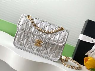 AS4797-3 シャネル バッグ スーパーコピー CHANEL 25年春夏 ミニ フラップ バッグ メタリック ブレード カーフスキン ショルダーバッグ 3色可選択