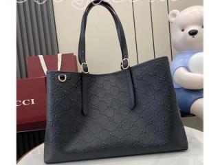 815213 AAFDV 1000 グッチ バッグ コピー 25新作 GUCCI 〔GGエンブレム〕ラージ トートバッグ ブラック GGエンボス レザー